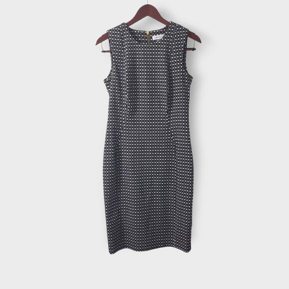 Calvin Klein Dresses & Skirts - Calvin Klein Womens Black White Square Geo Print Sheath Dress Sz 6 Career Office